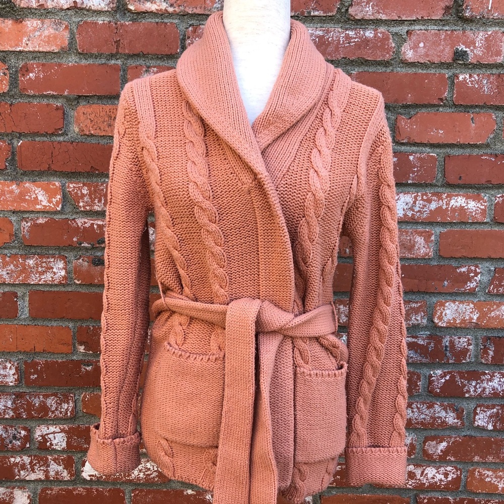 Vintage 1970s cable knit cardigan with tie